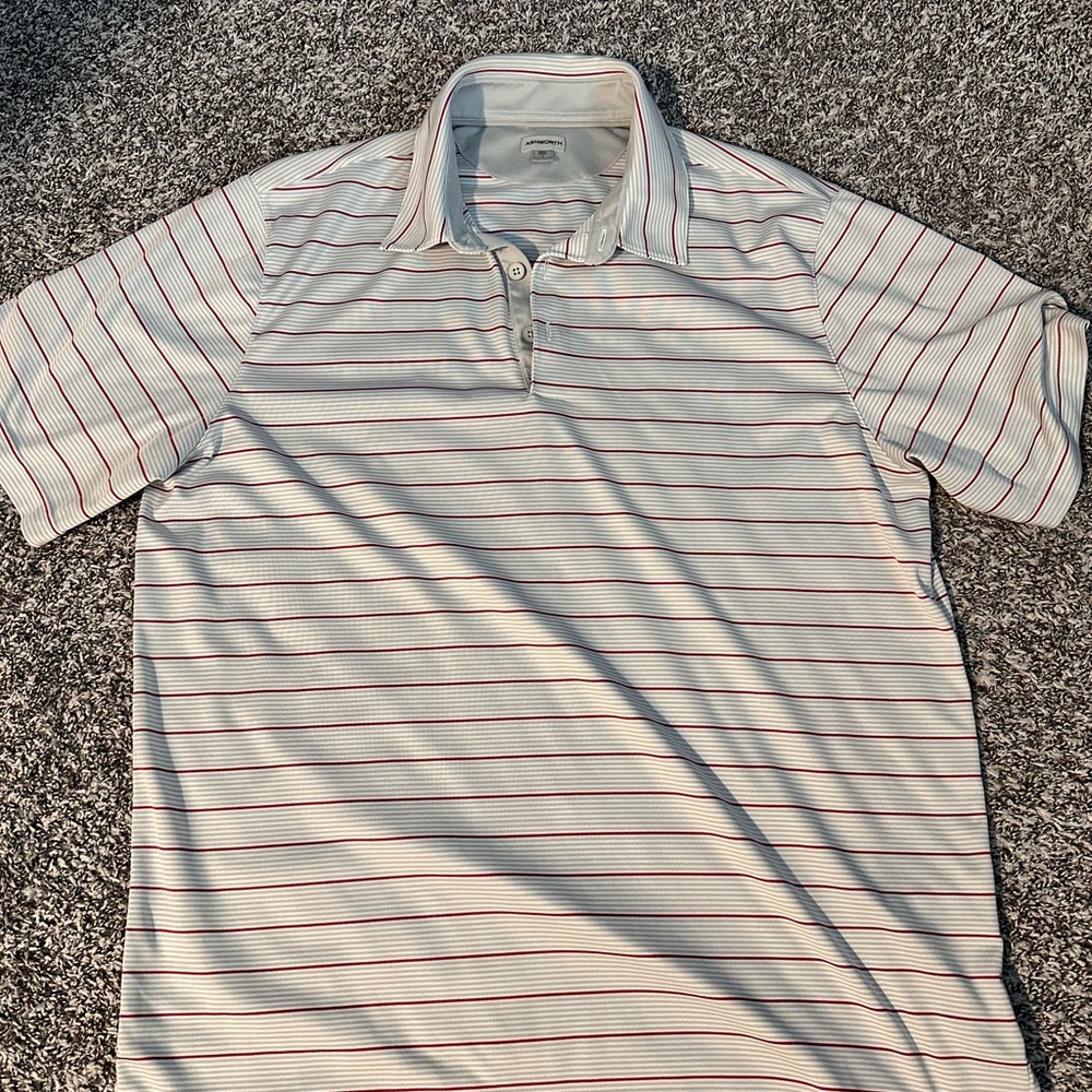 Ashworth Striped Polo Shirt - White grey and Red